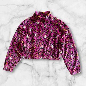 NWOT Paul Frank Juniors Magenta Pink Leopard Monkey Print Fleece Pullover